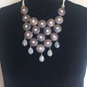 Statement necklace Dark Brown wood beads & crystal